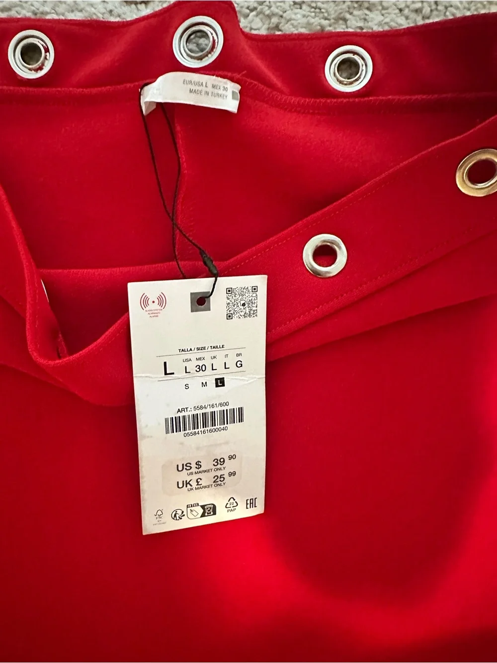 Zara Red Pencil Skirt with Silver Eyelet Waist